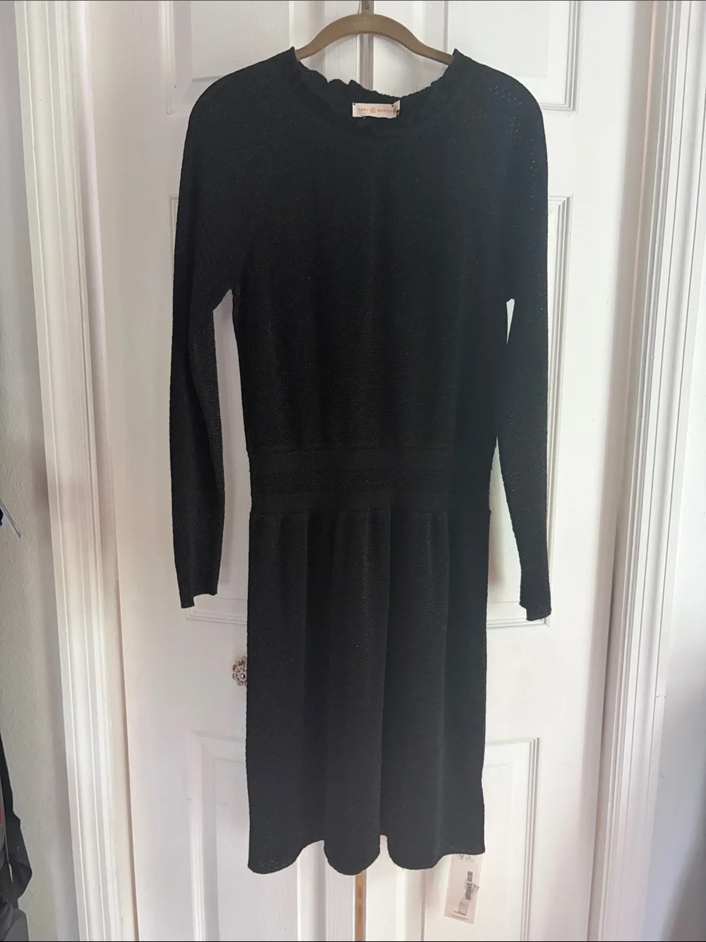Tory Burch Black Long-Sleeve Scallop-Neck Knit Dress